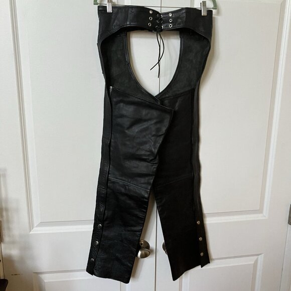 Vintage Unik Leather Chaps Riding Motorcycle Biker Belt Strap Lace Tie Back XS - Picture 4 of 9